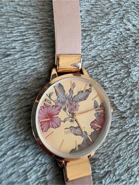 Nine West Rose Gold Case Pink Strap Floral Dial Watch